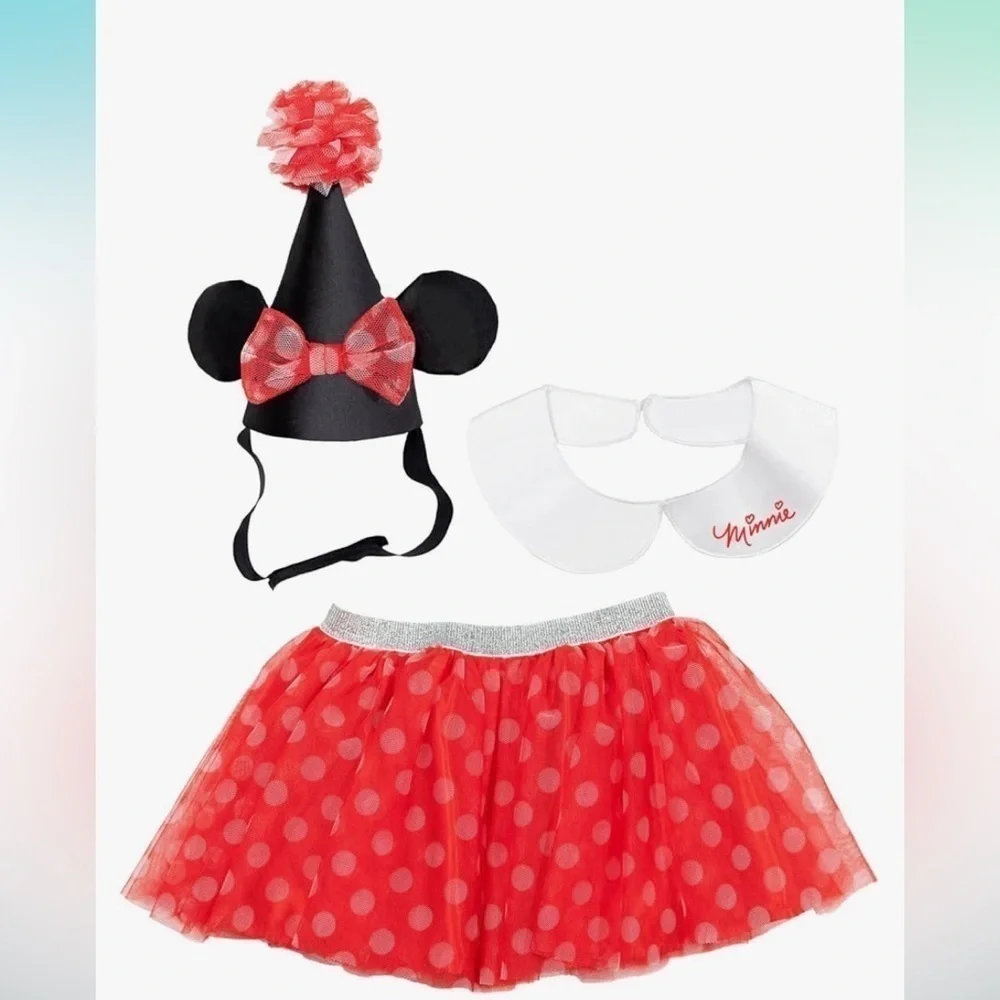 NWT Disney Minnie Mouse Baby Girls Costume Skirt ,Collar,Hat 3 Piece